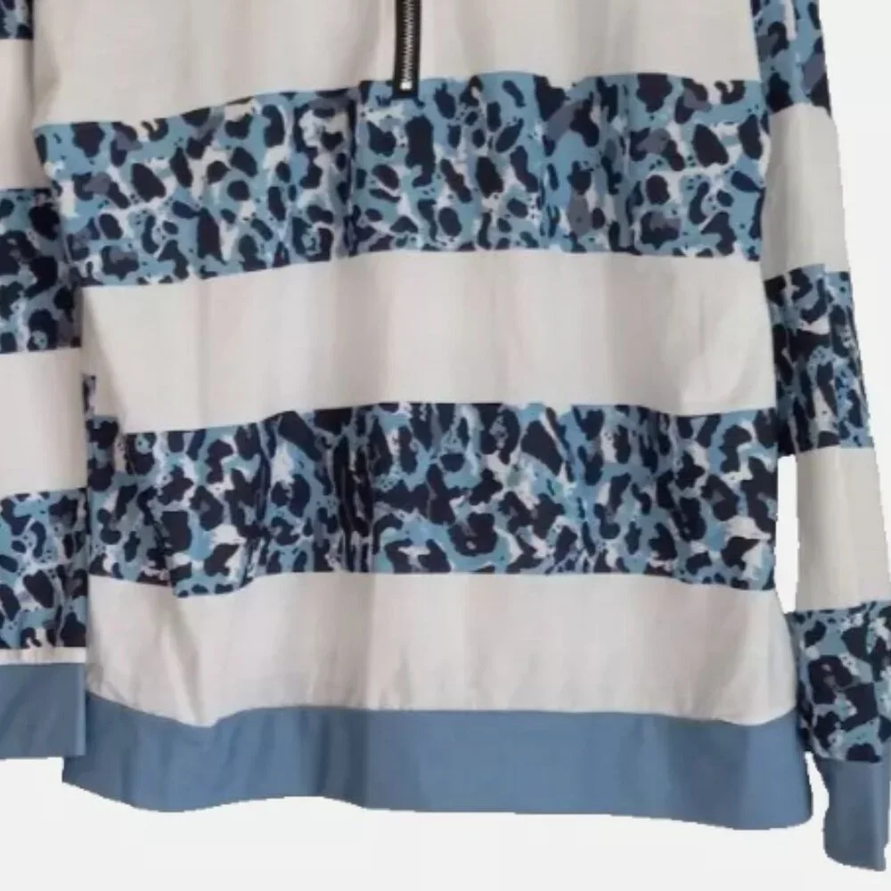 Long Sleeve T-shirt  Sz L  NEW Crew Neck Casual Blouse 1/4 zip blue/white Women - Picture 9 of 13